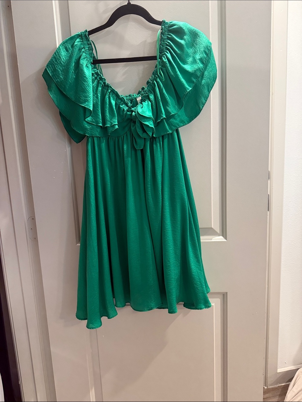 glam Emerald Green Ruffled Mini Dress